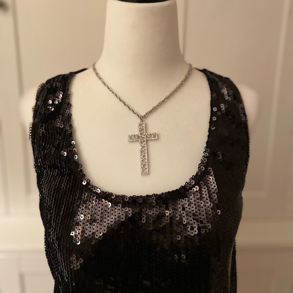 ** 3 FOR $35 DEAL + FREE SHIPPING** Material Girl Black Sequins Racerback Tank - Picture 2 of 7